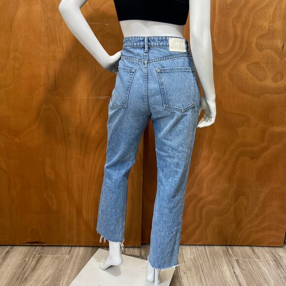 Grlfrnd Karolina High-Rise Straight Distressed Crop Blue Jeans Size 29 - Picture 2 of 12